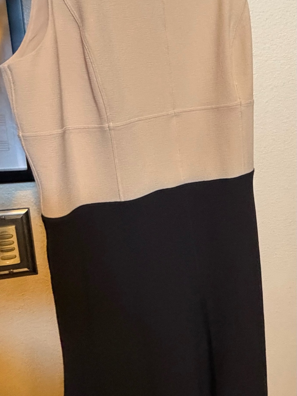 Sleeveless Two-Tone Black and Cream Sheath Dress